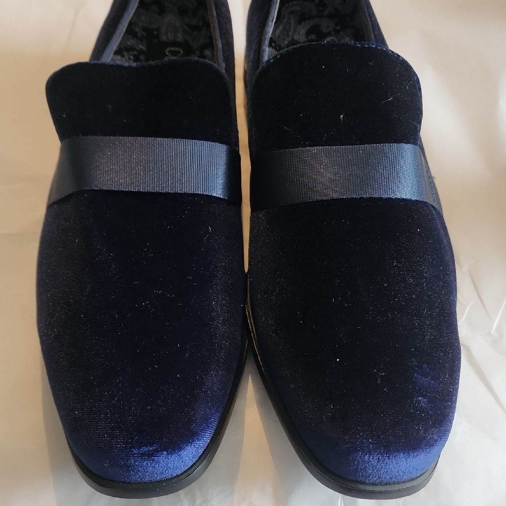 Men's Navy Velvet Slip-On Loafers with Grosgrain Strap